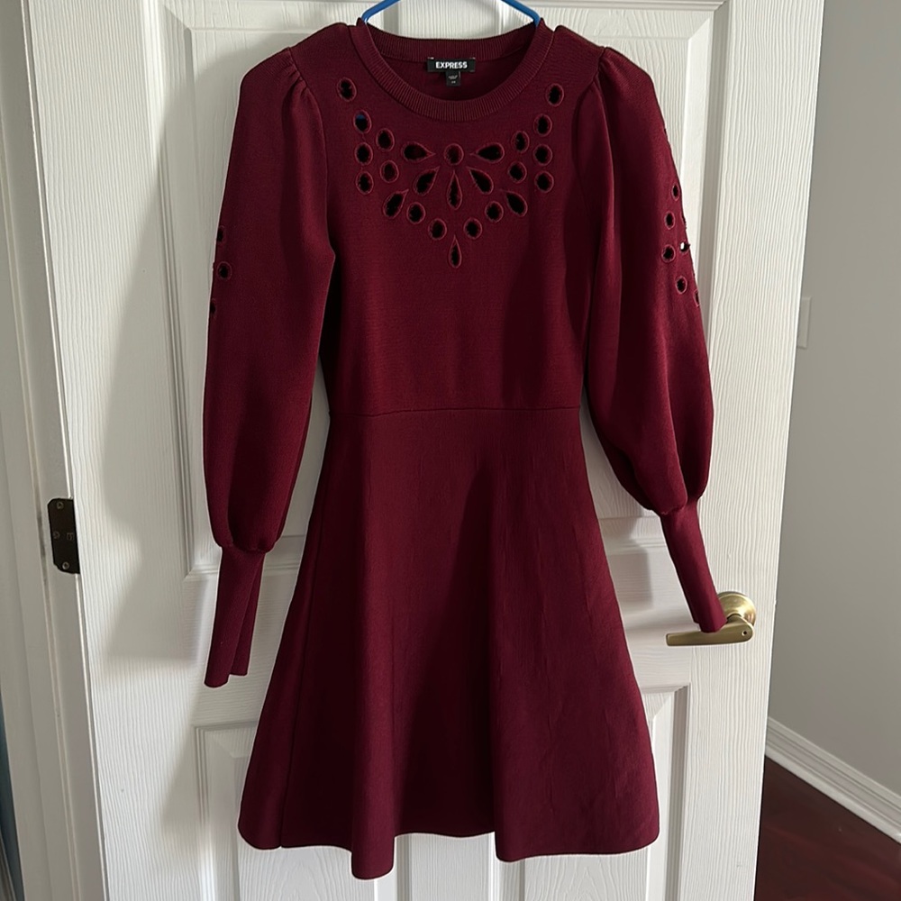 Express Burgundy Dress with Cutout Detailing